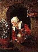Gerard Dou Old Woman Watering Flowers oil on canvas